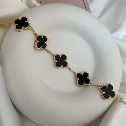 Luxurious 1pc Five-black leaf Clover Bracelet Charm, Delicate Flower Bracelet