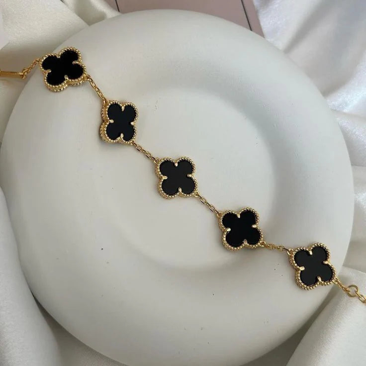 Luxurious 1pc Five-black leaf Clover Bracelet Charm, Delicate Flower Bracelet