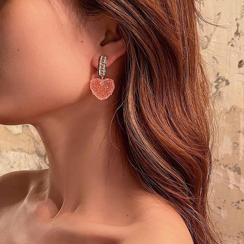 Korean pink Diamond heart Luxurious Earring