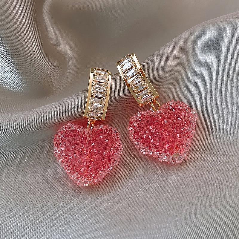 Korean pink Diamond heart Luxurious Earring