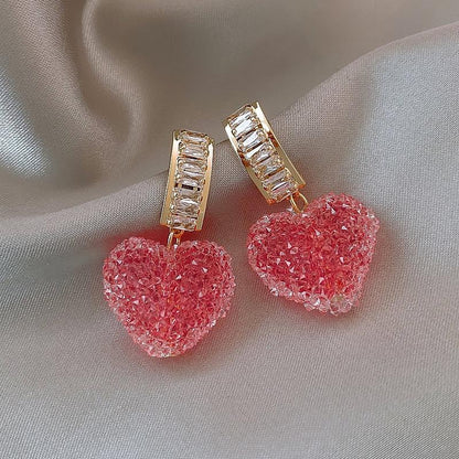 Korean pink Diamond heart Luxurious Earring