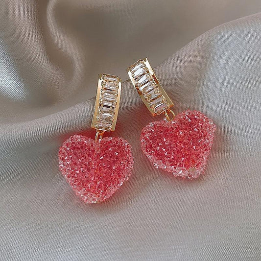 Korean pink Diamond heart Luxurious Earring