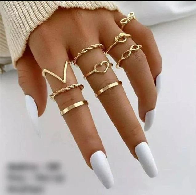 Beautifull Cross Knot Heart Infinity Ring Set of 9