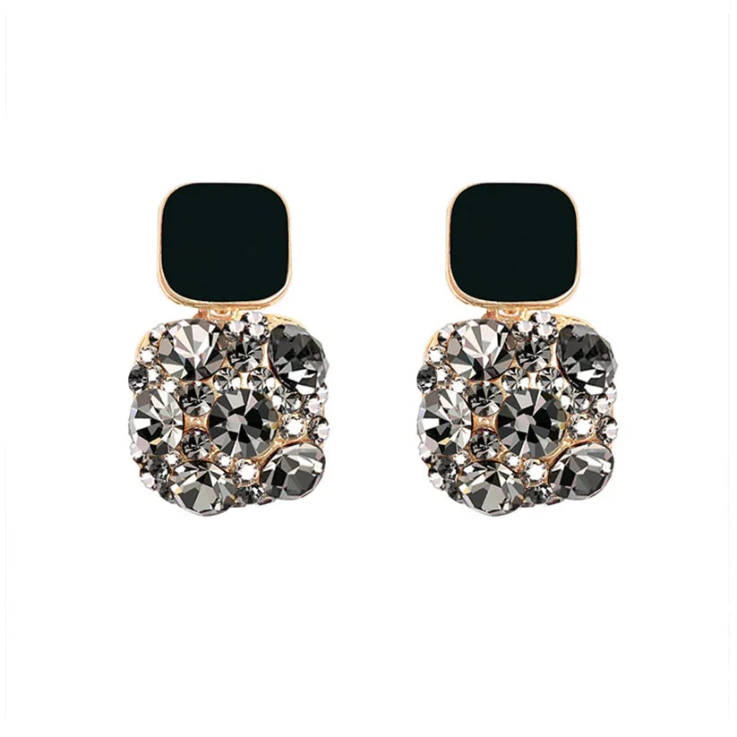 Black Stone Studded Geometrical Shape Earrings