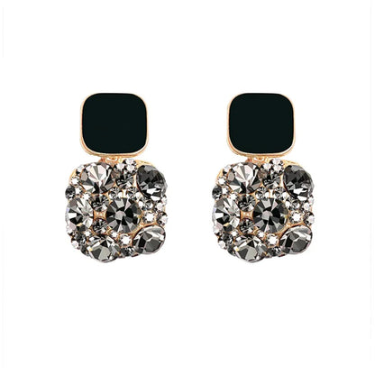 Black Stone Studded Geometrical Shape Earrings