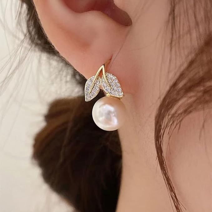 korean pearl Leaf earring
