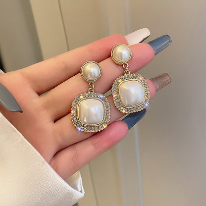 Pearl Drop Earrings | Shell Pearl Earrings with Sterling Silver Pins with small Diamond