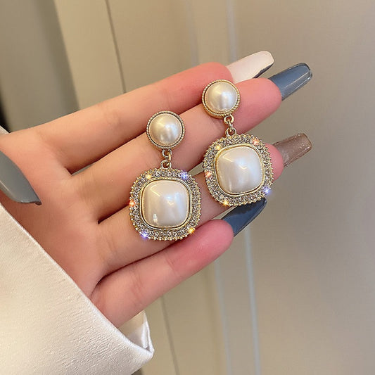 Pearl Drop Earrings | Shell Pearl Earrings with Sterling Silver Pins with small Diamond