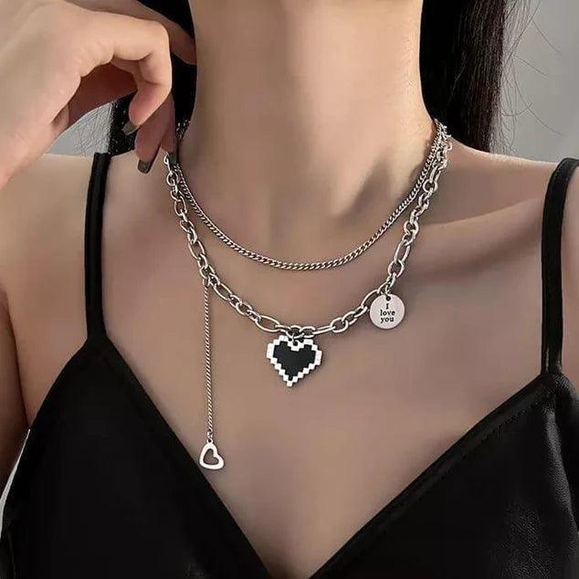 Korean Black Heart Pendant Chain For Women Nacklace
