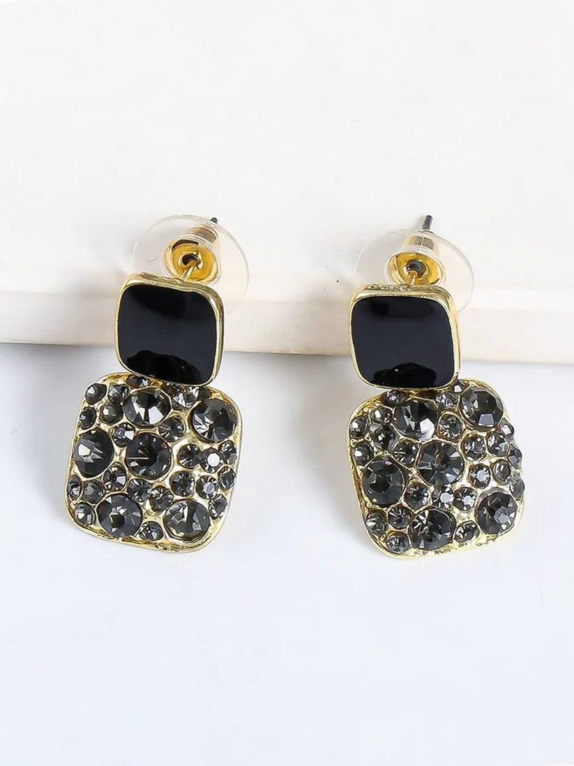 Black Stone Studded Geometrical Shape Earrings