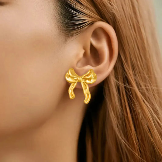 Korean bow anti tarnish earring