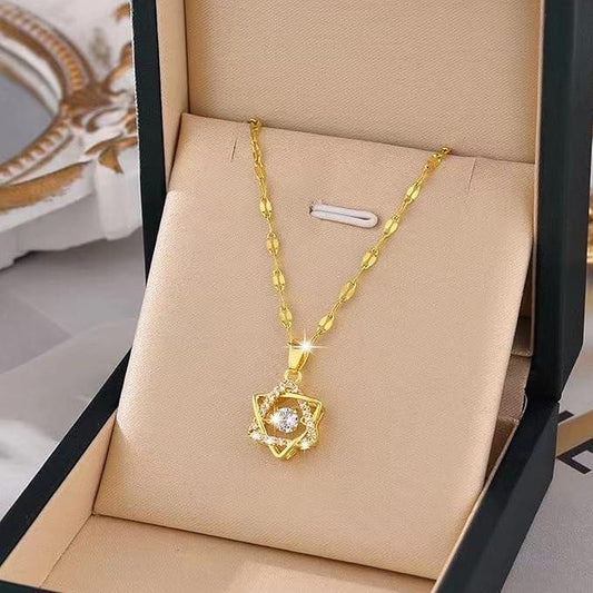 Korean Luxury Beautiful Star Gold Pearl Zirconia Stone Heart Pendant Necklace