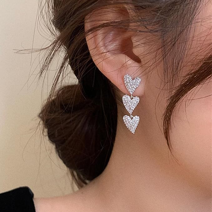 Korean Crystal triple heart Earring