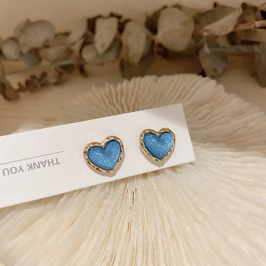 korean blue heart earring