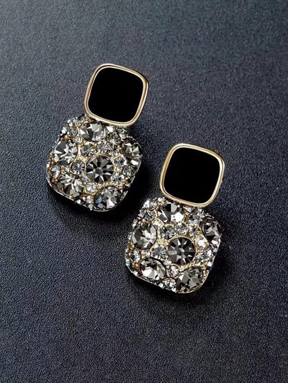 Black Stone Studded Geometrical Shape Earrings