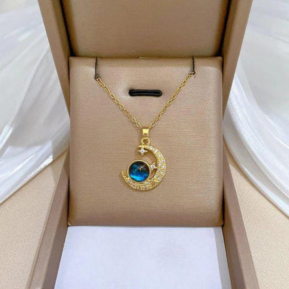 Korean Luxury Beautiful Style Gold Moon Star Pendant Necklace