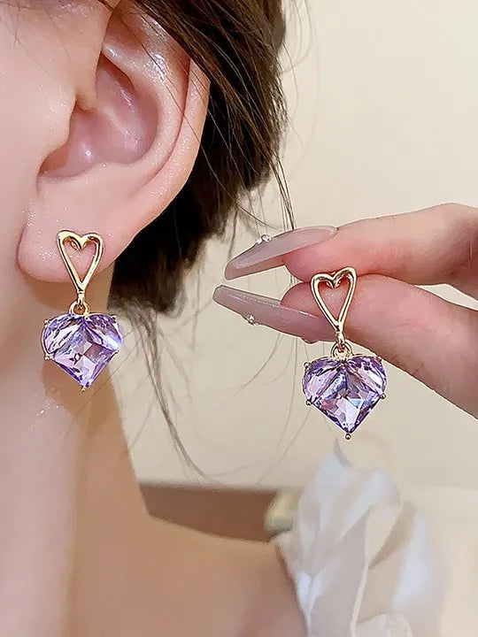 Korean Luxurious Purple Stone Heart Earring