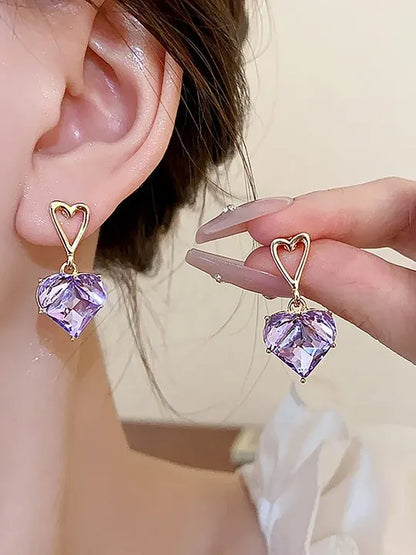 Korean Luxurious Purple Stone Heart Earring