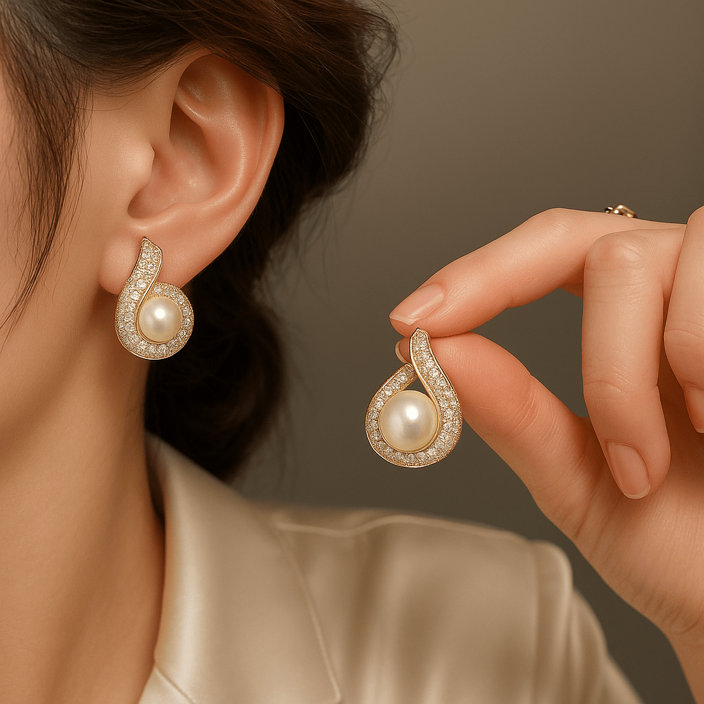 Cute Pearl Sparkling Crystal Stud Earrings3