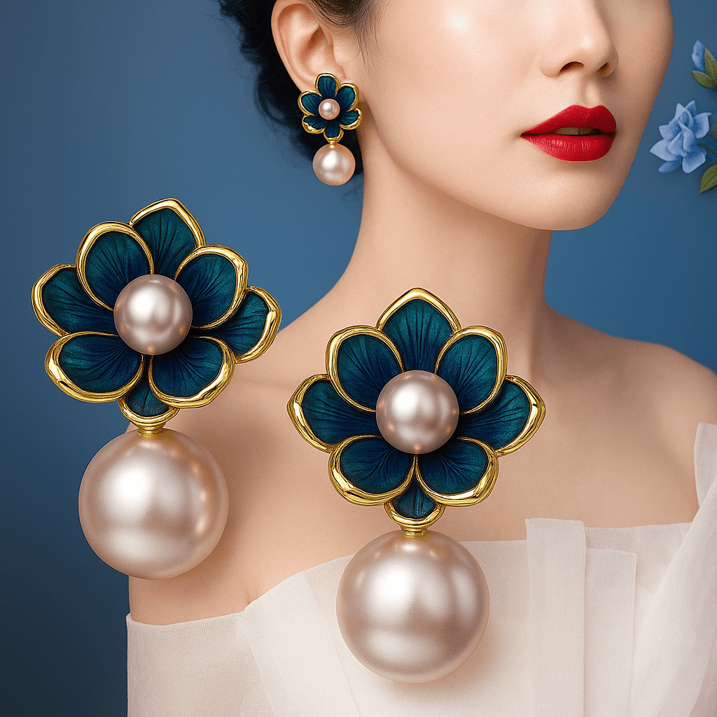 Korean Luxurious Crystal Flower Gold Earring