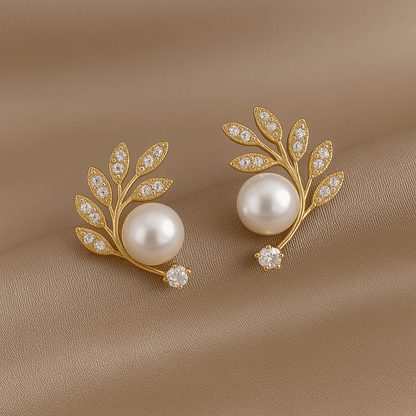 Korean Gold Leaf And Pearl Stud earring