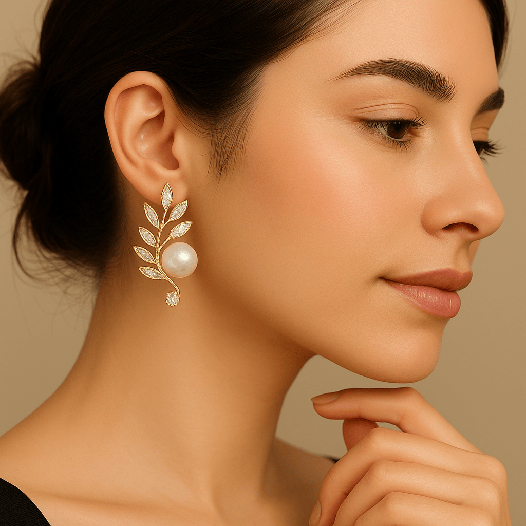 Korean Gold Leaf And Pearl Stud earring