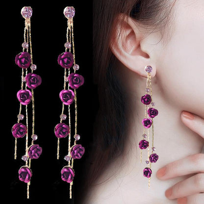 korean long purple Flower 🌼 earring