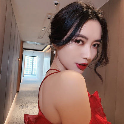 Korean Crystal Sparking Diamond Pearl Drop Earring for Women Gold