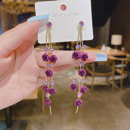 korean long purple Flower 🌼 earring