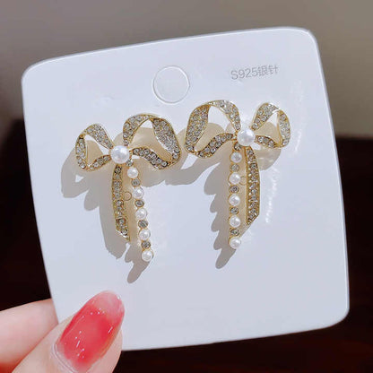korean bowknow pearl and zirconia earring