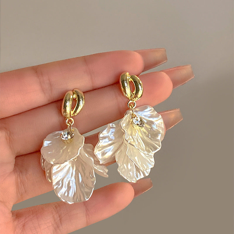 Korean white leaf earring