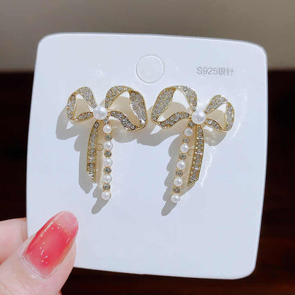 korean bowknow pearl and zirconia earring