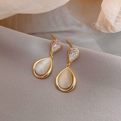 Korean Crystal Sparking Diamond Pearl Drop Earring for Women Gold