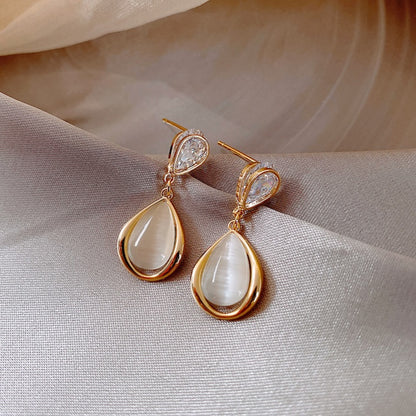 Korean Crystal Sparking Diamond Pearl Drop Earring for Women Gold