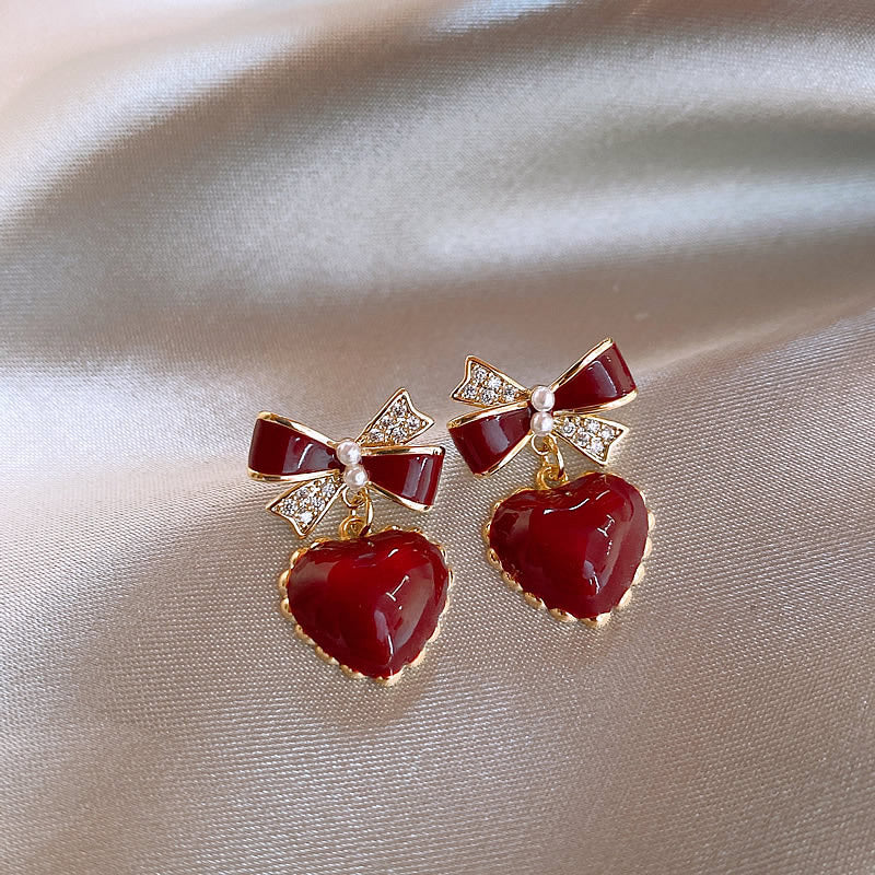 Korean cure red heart Earring