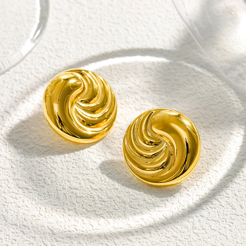 18K Gold Plated Thread Round Stainless Steel Geometric anti Tarnish Stud Earring