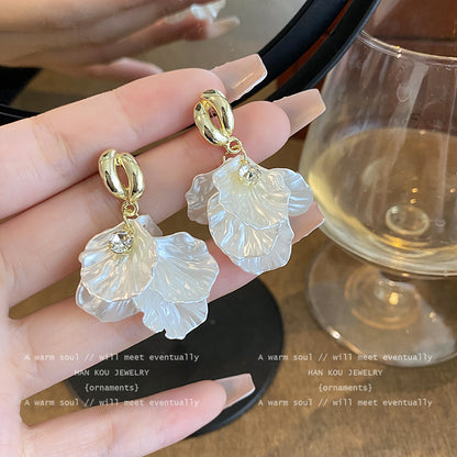 Korean white leaf earring