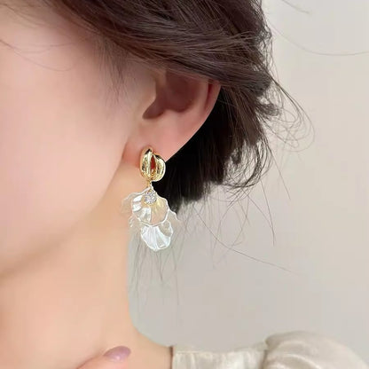 Korean white leaf earring