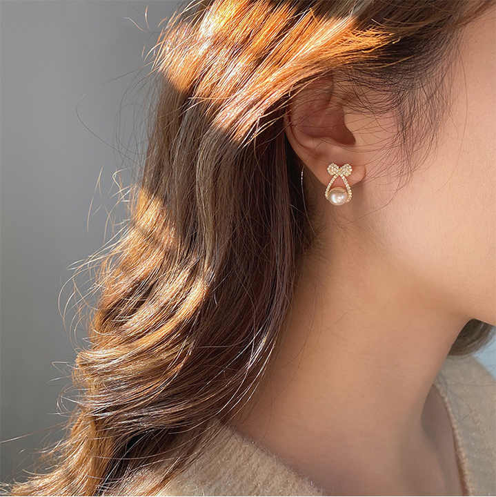 korean pearl bownot beautiful gold earring3