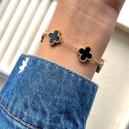 Luxurious 1pc Five-black leaf Clover Bracelet Charm, Delicate Flower Bracelet