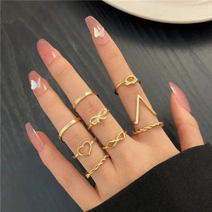 Beautifull Cross Knot Heart Infinity Ring Set of 9