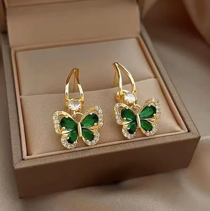 Korean Beautiful Butterfly Green Stone Earring3