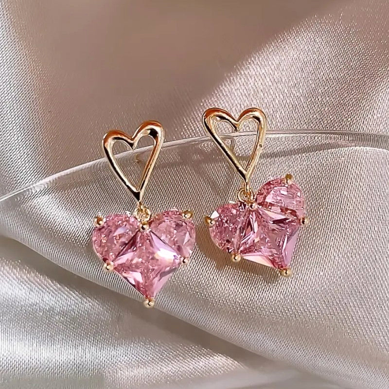 Korean pink Diamond Stone Earring