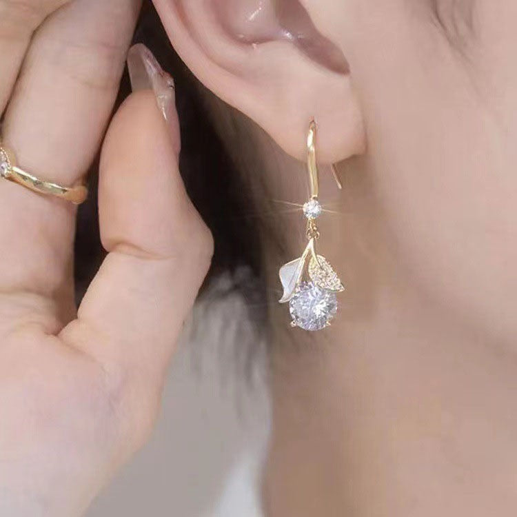korean diamond flower drop earring