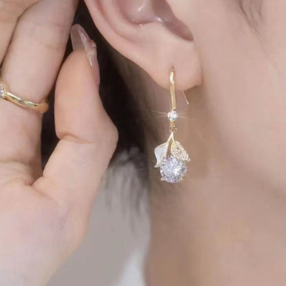 korean diamond flower drop earring
