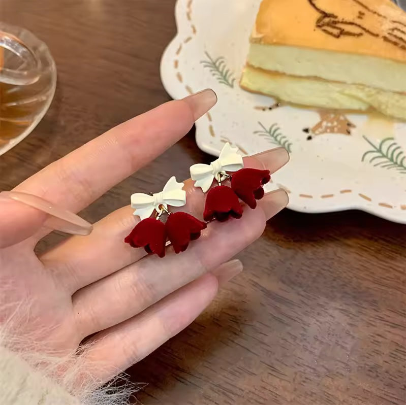 korean red flower earring