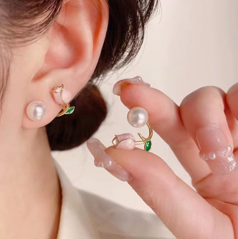 Korean Beautiful Pink Lotus Stud Earring