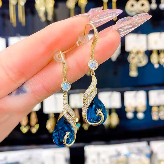 Korean Luxurious blue stone drop earring