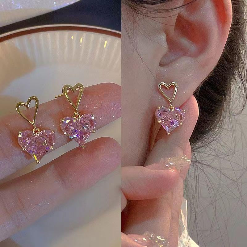 Korean pink Diamond Stone Earring