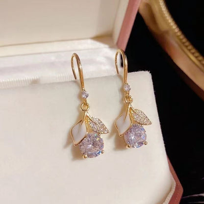 korean diamond flower drop earring